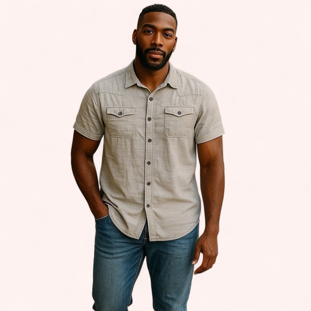 Kenneth Cole New York Men’s Grey Short Sleeve Cotton Button Down Shirt Size XXL